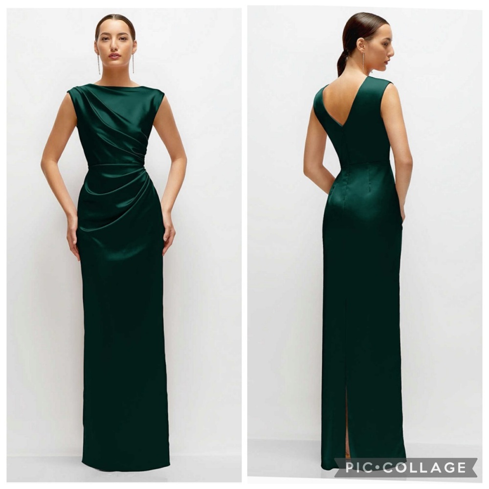 After Six‎ 6899 Pleated Cap Sleeve Charmeuse Satin Gown Evergreen XXL